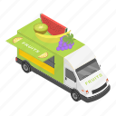 baskets, car, cartoon, fruits, isometric, truck, vehicle