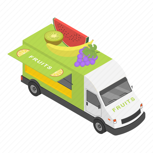 Baskets, car, cartoon, fruits, isometric, truck, vehicle icon - Download on Iconfinder