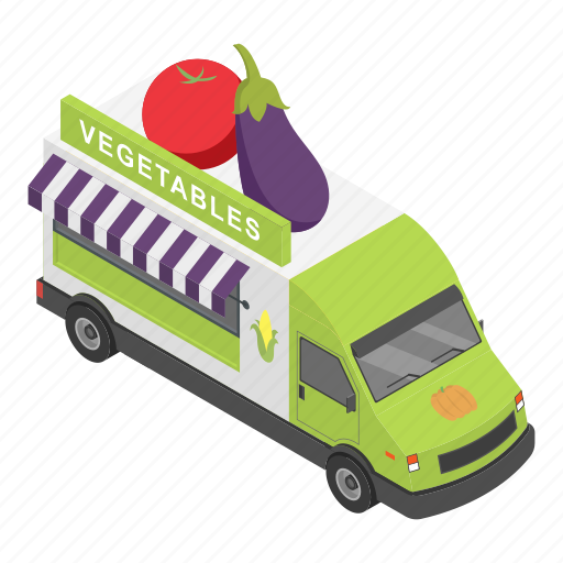 Cartoon, food, isometric, market, shop, truck, vegetables icon - Download on Iconfinder