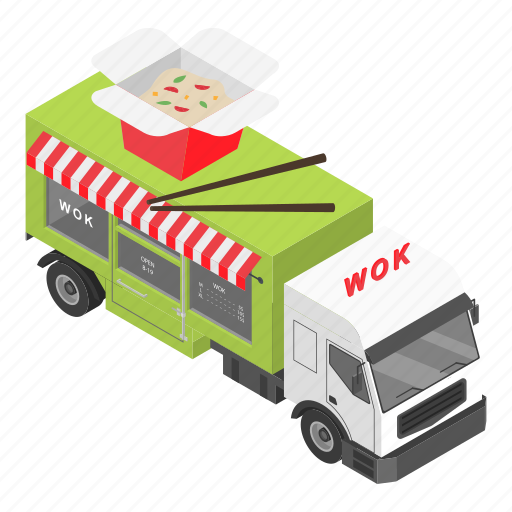 Cart, cartoon, food, isometric, shop, truck, wok icon - Download on Iconfinder