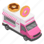 cartoon, donut, donuts, food, isometric, truck, van 