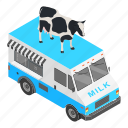 animal, cartoon, isometric, milk, shop, side, truck