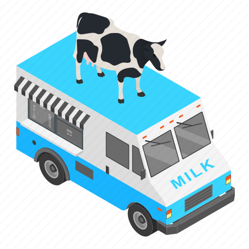 Animal, cartoon, isometric, milk, shop, side, truck icon - Download on Iconfinder