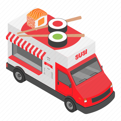 Business, cartoon, delivery, food, isometric, sushi, truck icon - Download on Iconfinder
