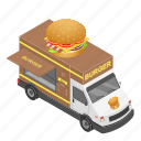 burger, business, car, cartoon, delivery, isometric, truck