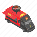 barbecue, bbq, cartoon, delivery, isometric, street, truck