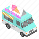 cartoon, cream, ice, isometric, summer, truck, van