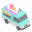 cartoon, cream, ice, isometric, summer, truck, van 