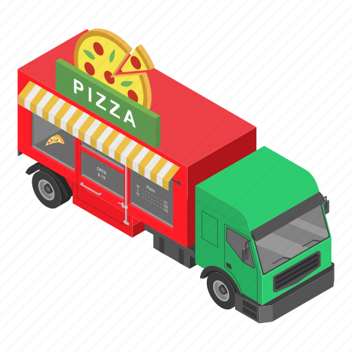 Automobile, cartoon, dinner, food, isometric, pizza, truck icon - Download on Iconfinder