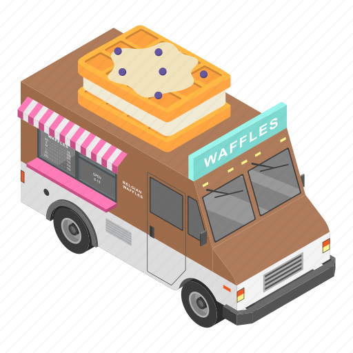 Cartoon, cream, food, ice, isometric, truck, waffles icon - Download on Iconfinder