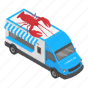 automobile, bright, cartoon, isometric, lobster, shop, truck