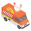 banner, cartoon, chicken, fast, food, isometric, truck