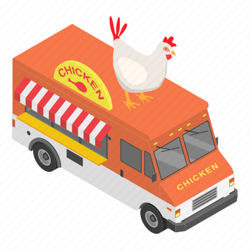 Banner, cartoon, chicken, fast, food, isometric, truck icon - Download on Iconfinder