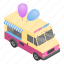 candy, carnival, cart, cartoon, cotton, isometric, truck