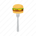 cheeseburger, flat, icon, fork, equipment, eat, vegetable, food, fresh