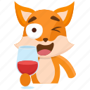 drink, emoji, emoticon, fox, smiley, sticker, wine 