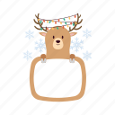 deer, cute, funny, flat, icon, frame, winter, animals, decorative