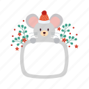 cute, mouse, element, plant, flat, icon, frame, winter, animals