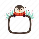 cute, penguin, funny, flat, icon, frame, winter, animals, decorative