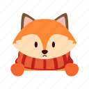 fox, scarf, wild, flat, icon, frame, winter, animals, decorative