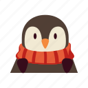 penguin, baby, scarf, flat, icon, frame, winter, animals, decorative