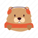 beaver, cute, flat, icon, frame, winter, wild, animals, decorative