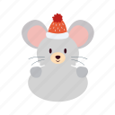 small, mouse, hat, flat, icon, frame, winter, animals, decorative