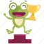 emoji, emoticon, frog, smiley, sticker, trophy, winner 