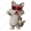 wolf cool pose, cool, enjoy, sunglasses, wolf, fox, animal, cute, 3d mascot 