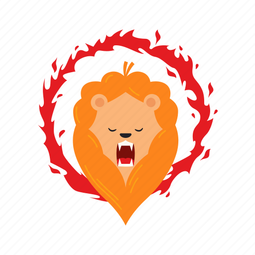 Lion, fire, flat, icon, funny, circus, character icon - Download on Iconfinder