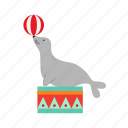 seal, ball, flat, icon, funny, circus, character, entertainment, festival