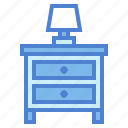 bedside, drawer, furniture, lamp, table