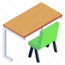 school desk, wooden desk, student desk, school furniture, school interior 