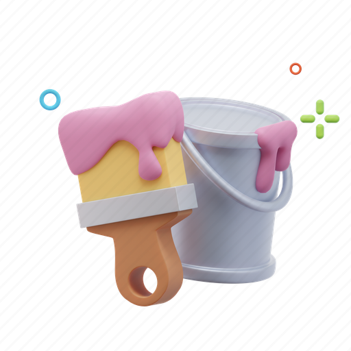 Paints, and, brushes, paint bucket, color-bucket, paint, bucket 3D illustration - Download on Iconfinder