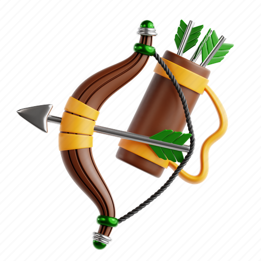 Bow, arrow, bow and arrow, archery, quiver, game asset, game 3D illustration - Download on Iconfinder