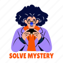 mystery, solve, gamepad, gaming, character, typography
