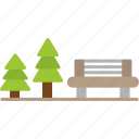 rest, area, bench, nature, park, winter, icon