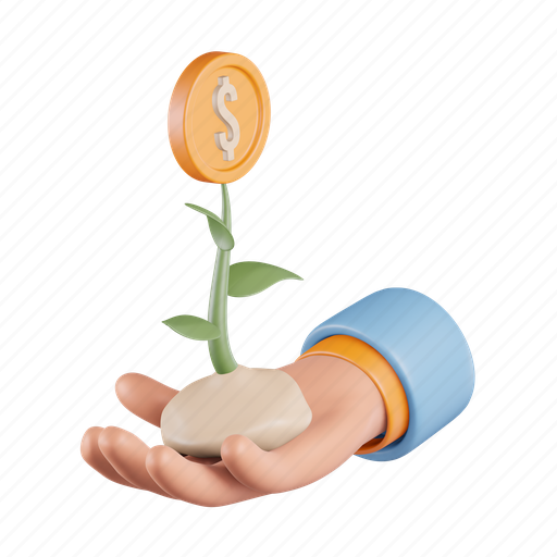 Hand, investment, growth, plant, coin, gesture, profit 3D illustration - Download on Iconfinder