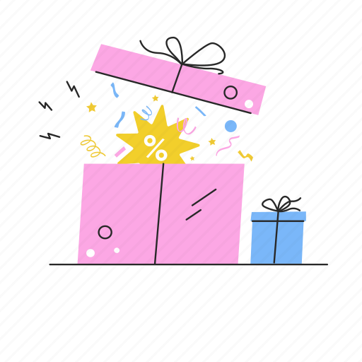 Gift, openning, sale, present, price, discount, birthday illustration - Download on Iconfinder