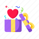 heart, love, confetti, surprise box, anniversary, box, surprise, gift box, present, gift