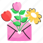 flower envelope, floral envelope, greetings, blooming flowers, beautiful flowers 