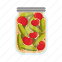 canned, jar, flat, icon, tomatoes, cucumber, vegetable, nutrition, vegetarian