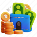 wallet, 3d, coin wallet, cash wallet, savings, finance, financial, banking, coins, business, dollar, currency