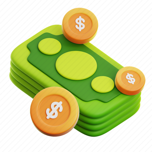 Dollar, coin, dollar coin, cash, finance, business pack, cash money 3D illustration - Download on Iconfinder