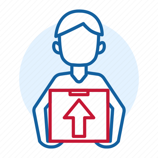 Blue, box, delivery, logistic, man, product, red icon - Download on Iconfinder