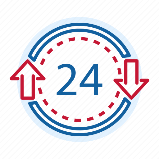 Anytime, blue, delivery, hours, red, stroke, yul1a icon - Download on Iconfinder