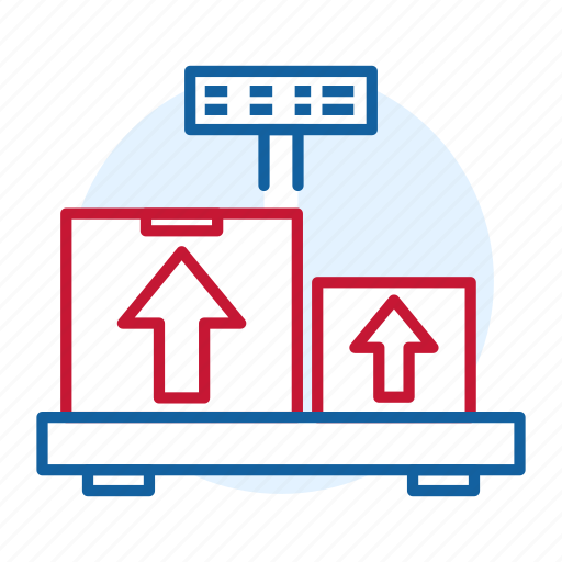 Blue, box, conveyor, delivery, departure, red, weighing icon - Download on Iconfinder