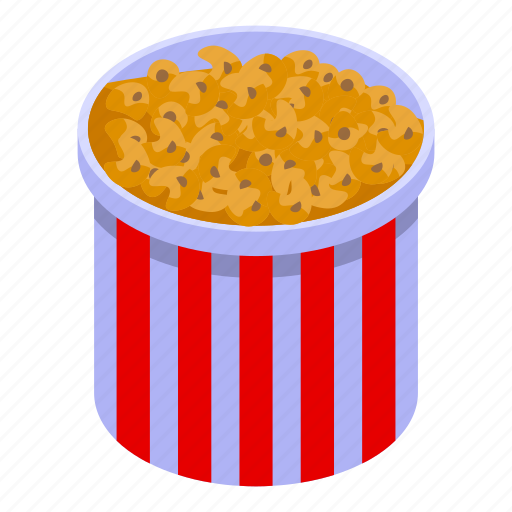 Gluttony, popcorn, basket, isometric icon - Download on Iconfinder