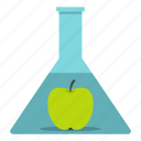 apple, chemical, chemistry, flask, fruit, lab, laboratory