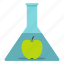 apple, chemical, chemistry, flask, fruit, lab, laboratory 